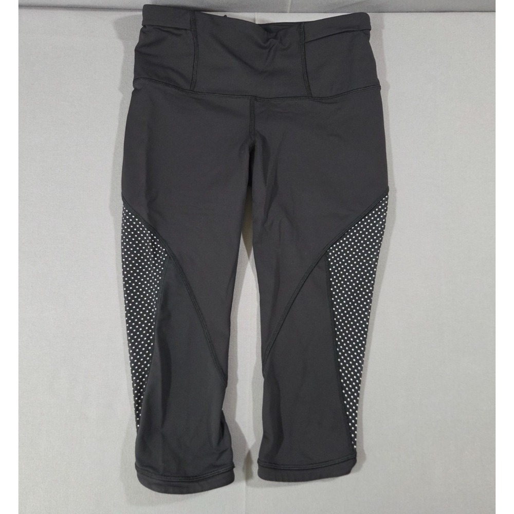 Lululemon Leggings Womens 6‎ Black White Mesh Polka Dot Run With The Sun Capri